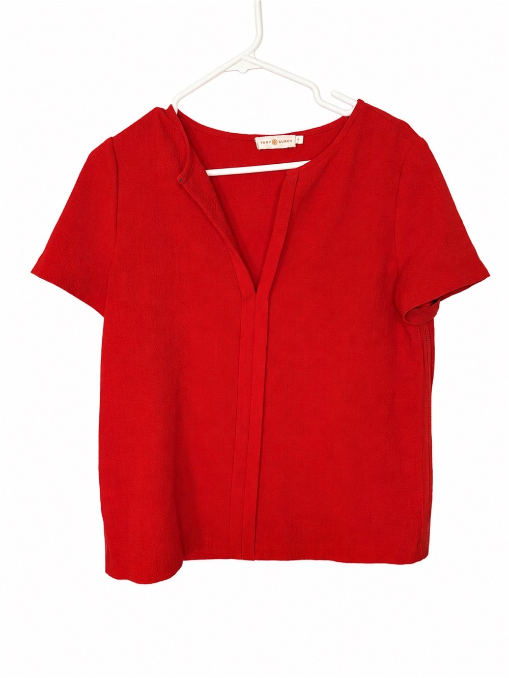 Tory Burch Red Short Sleeve V-Neck Blouse Top
